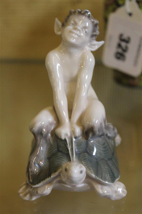 Royal Copenhagen group of a faun on a tortoise